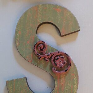 NWT Big Letter 'S' Rustic Alphabet Sign Autumn Shabby Chic Michael's Home Decor